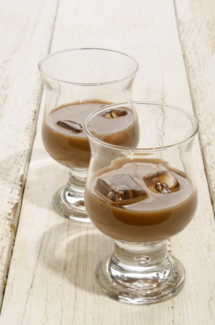 irish liqueur with ice cube in a glass irish liqueur with ice cube in a glass