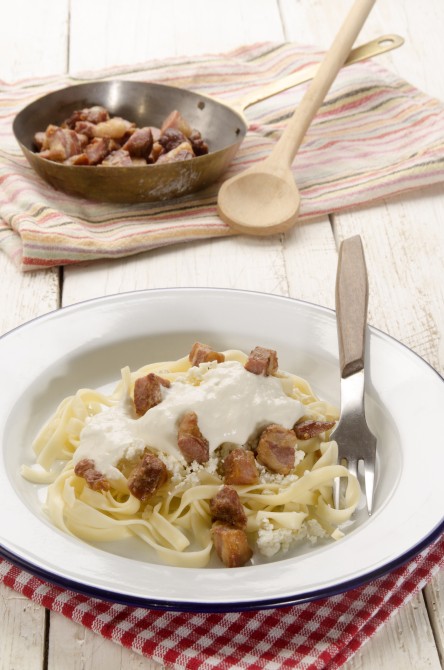 hungarian style pasta with sour cream, cottage cheese and bacon