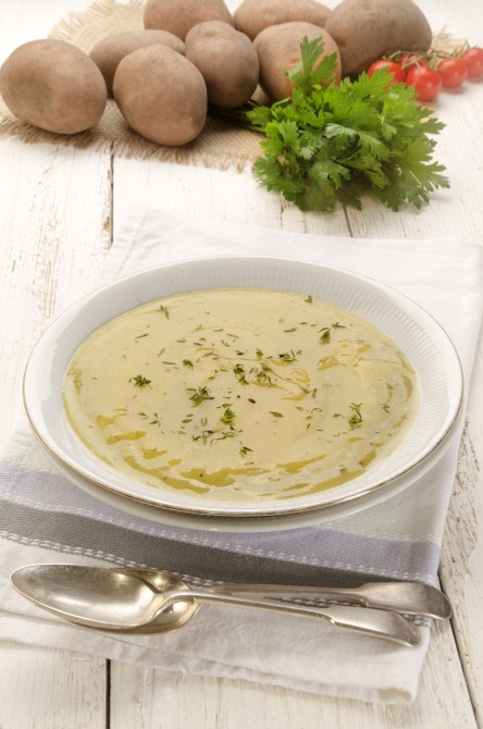 home made potato soup with fresh thyme 