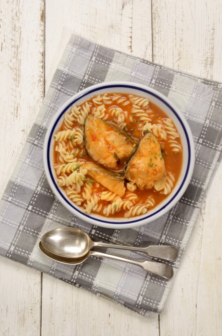 carp fish soup with noodle and thyme