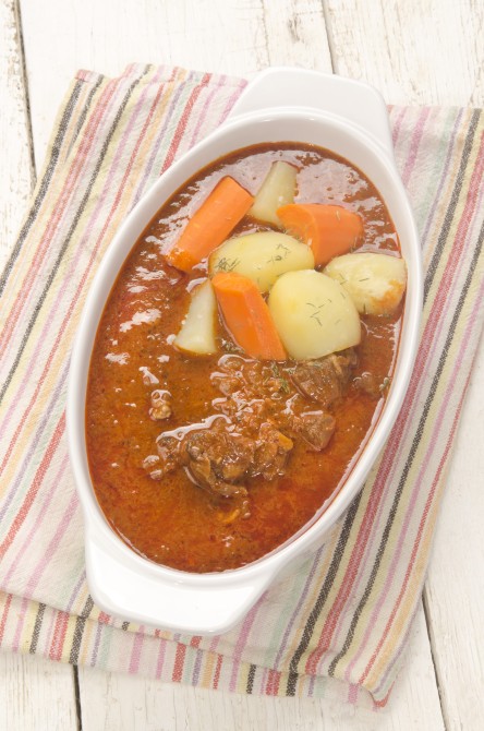 beef goulash with carrot, potato and thyme