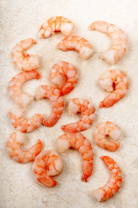fresh shrimps on a bright background
