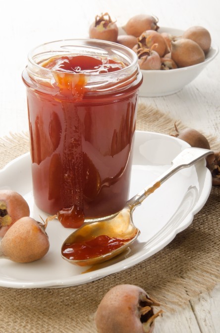 home made rose hip jelly in a glass