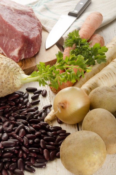 red bean soup made with various vegetable and meat