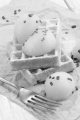 waffle with sweet melon balls, powdered sugar and chocolate chips