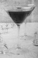 strawberry champagne cocktail in a martini glass