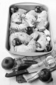 raw chicken drumsticks with lilac onion, garlic, rosemary and chili