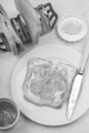 english breakfast with toast, orange marmalade and butter