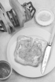 english breakfast with toast, orange marmalade and butter