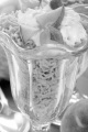 chestnut puree with whipped cream and sweet peach in a dessert glass